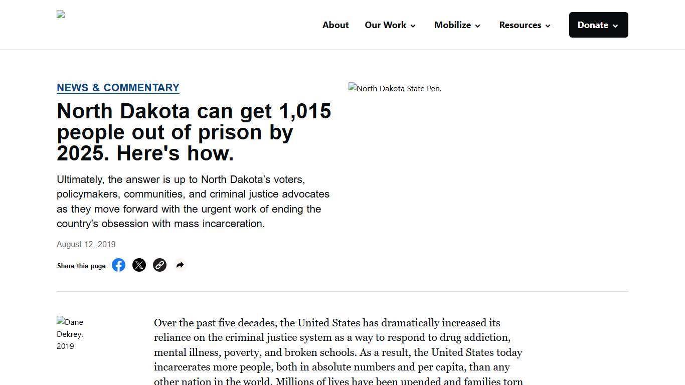 North Dakota can get 1,015 people out of prison by 2025. Here's how. - ACLU of North Dakota